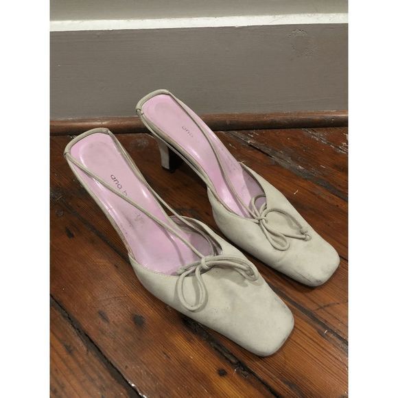 ☀️ Ana Bonilla Women's Cream Slingback Square Toe Block Heeled Shoes Size 10.5 - Picture 1 of 8